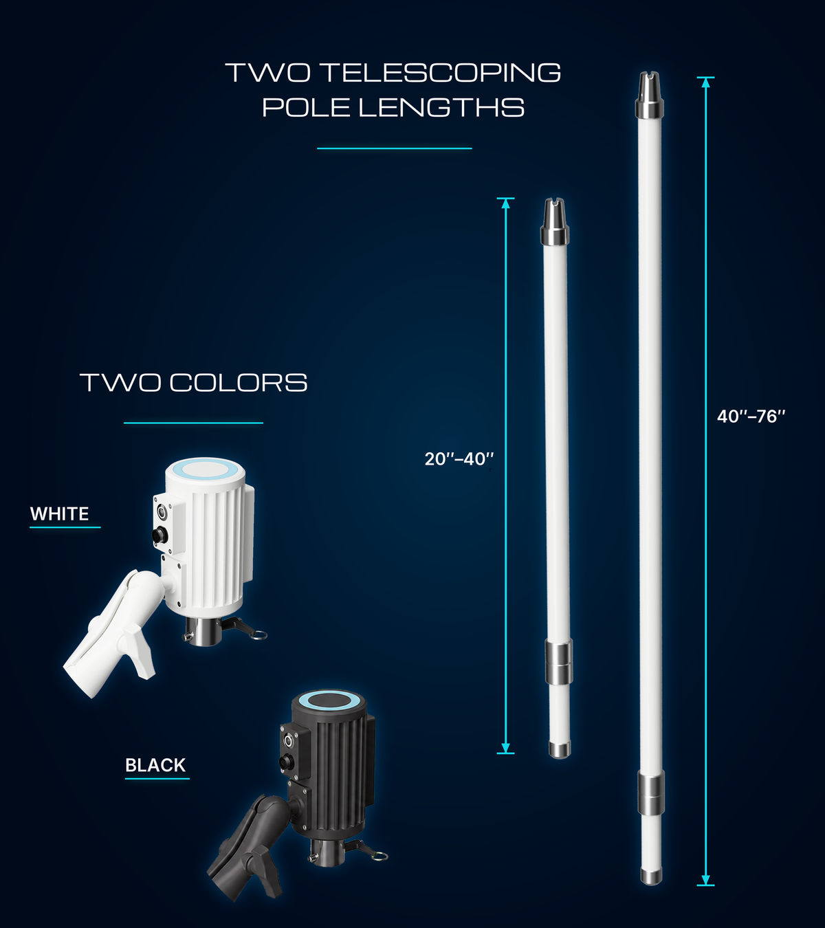 Sonar Sentinel telescoping pole lengths and color options